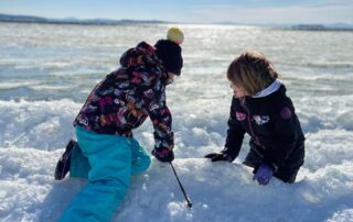 Field Schoolers playing on the iced shoreline of Lake Champlain